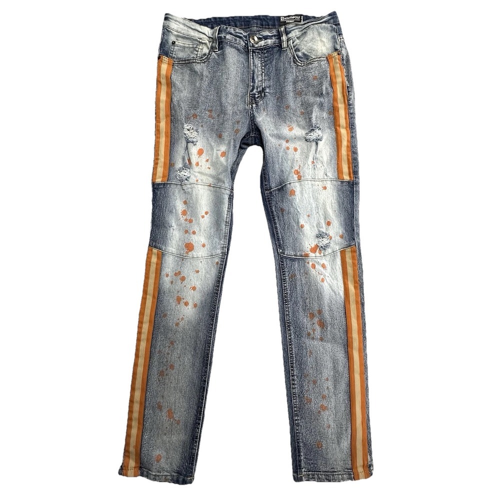 Southpole Jeans Men's Size 36x34 Skinny‎ Orange And Blue Distressed